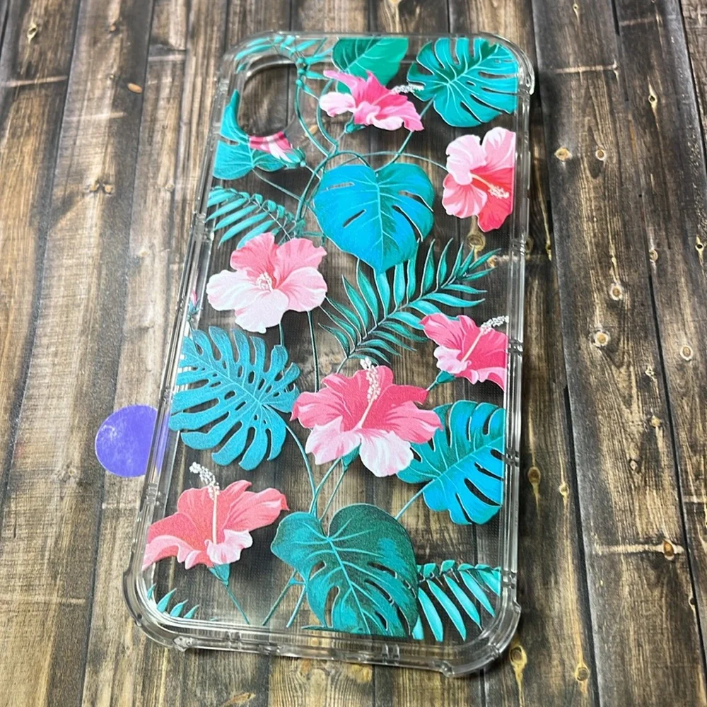 5for$10 Transparent Tropical Leafs With Pink Floral iPhone XR Phone Case NWT